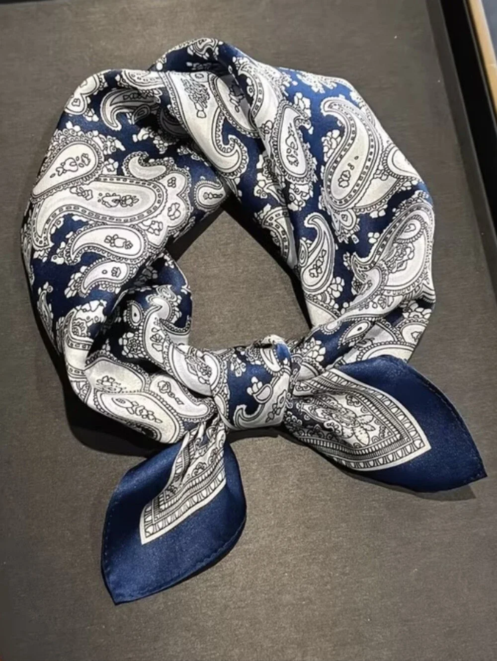Silk-feel  Navy Paisley Pocket Square - Neck Scarf , Head Scarf